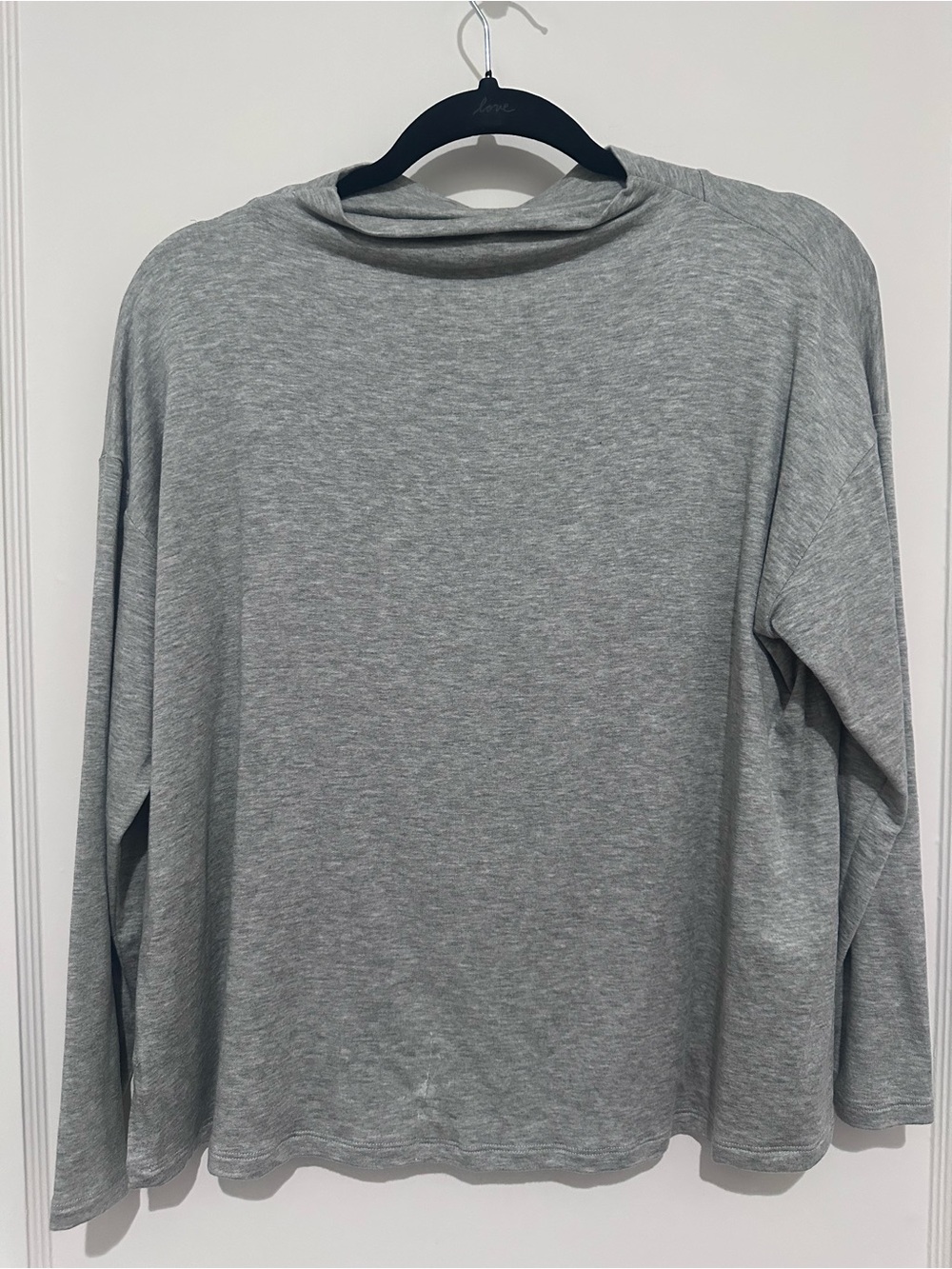 Eileen Fisher Light Heather Mock Turtleneck Gray Long Sleeve Tee-XS